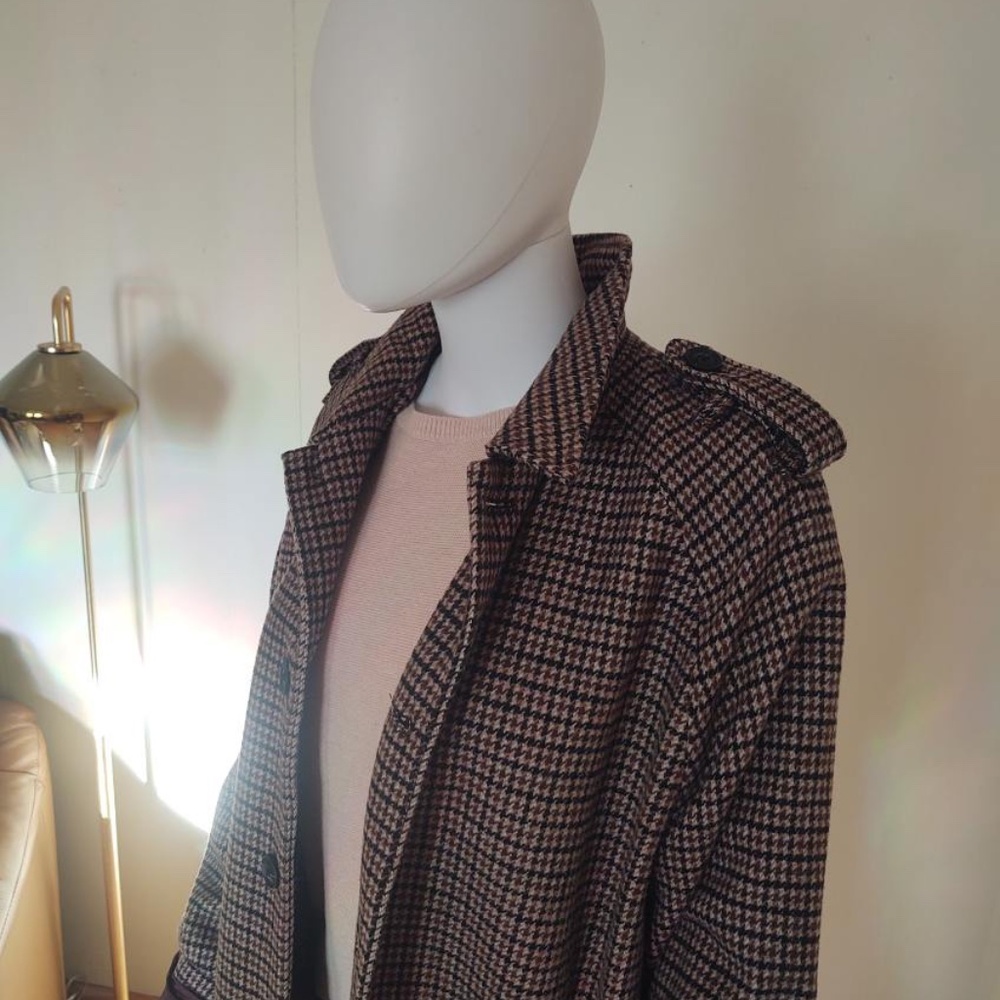 NWOT Banana Republic Large Wool Blend Raglan Coat Layer Epaulettes Brown Multi - Picture 3 of 10